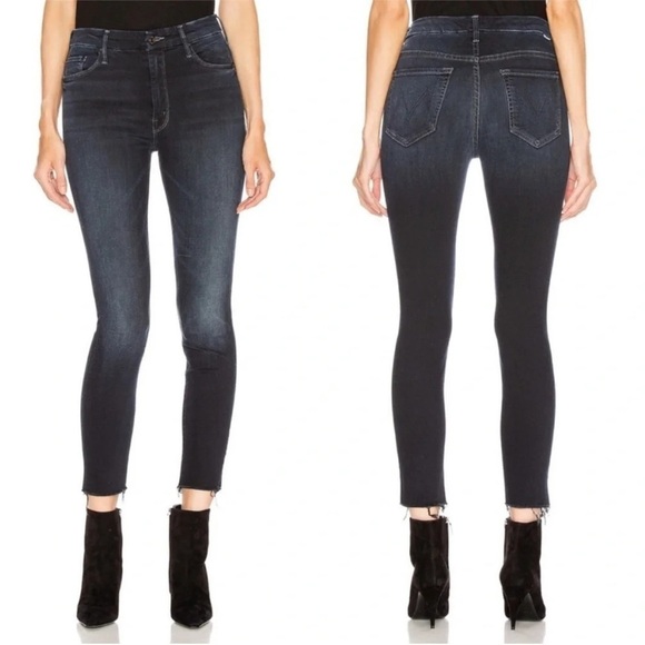 MOTHER High Waisted Looker Ankle Fray Jean Denim Last Call Midnight Wash Size 24 - Picture 1 of 15